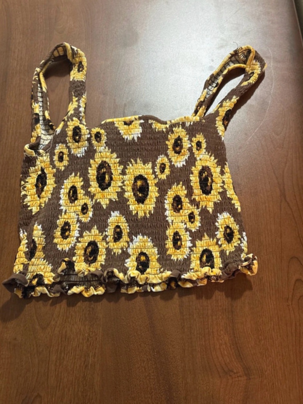Sunflower Smocked Cropped Tank Top - Brown & Yellow